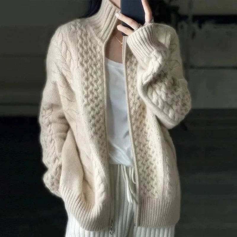 Bonjour Melbournewomen SweaterGabriella - Cozy Knit™ Zippered Cable Sweater in Wool Blend 