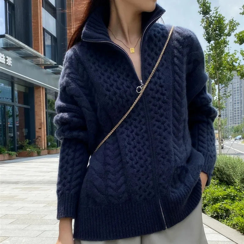 Bonjour Melbournewomen SweaterGabriella - Cozy Knit™ Zippered Cable Sweater in Wool Blend 