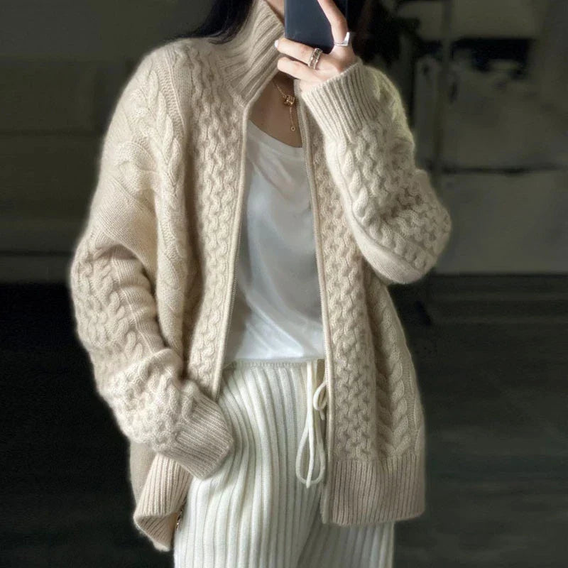 Bonjour Melbournewomen SweaterGabriella - Cozy Knit™ Zippered Cable Sweater in Wool Blend 