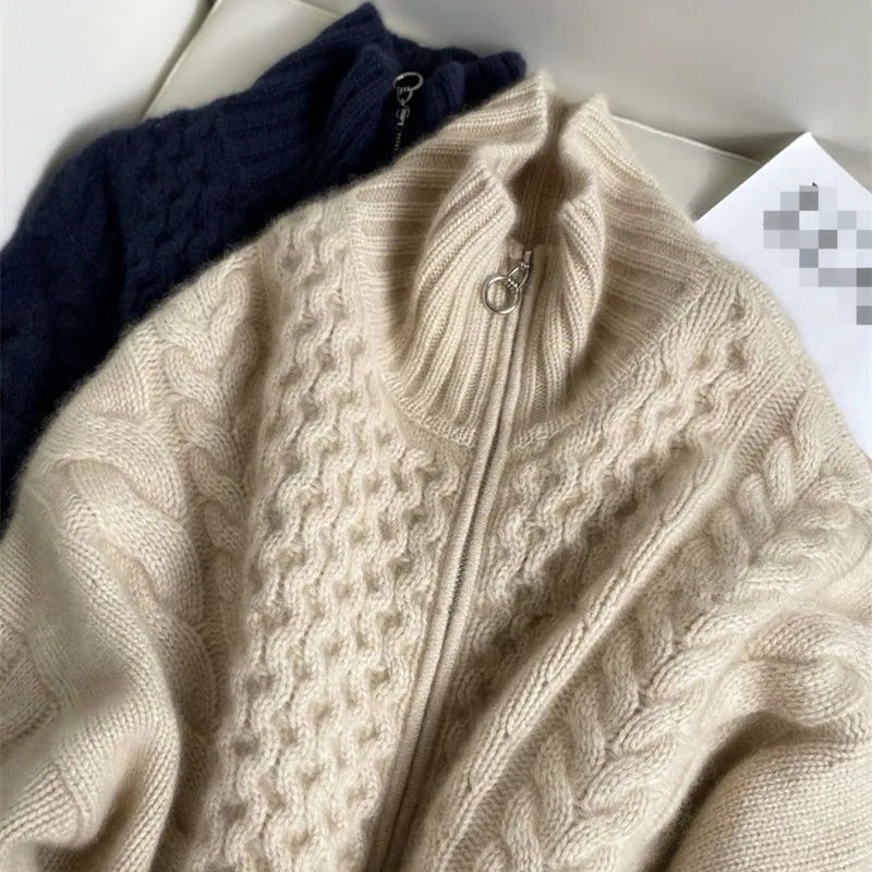 Bonjour Melbournewomen SweaterGabriella - Cozy Knit™ Zippered Cable Sweater in Wool Blend 