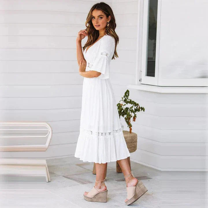 Chic Bohemian Midi Dress with Deep V-Neck for Women 2