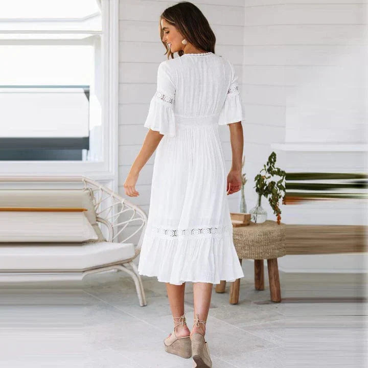 Chic Bohemian Midi Dress with Deep V-Neck for Women 3