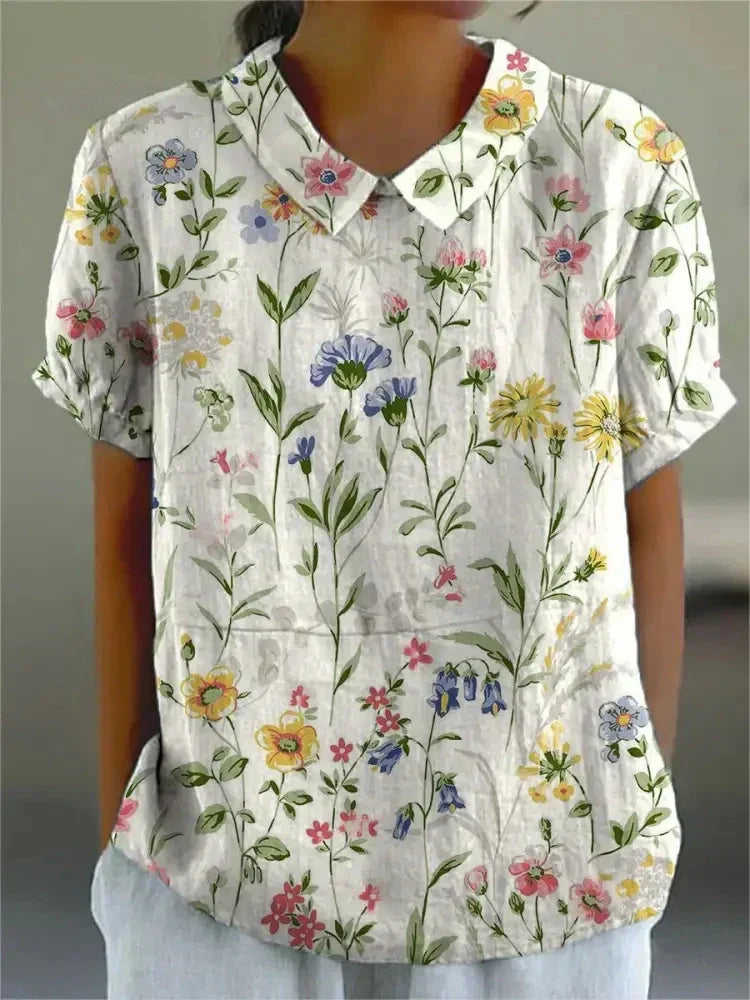 Chic Vintage Floral Blouse for Women - Casual Elegance 1