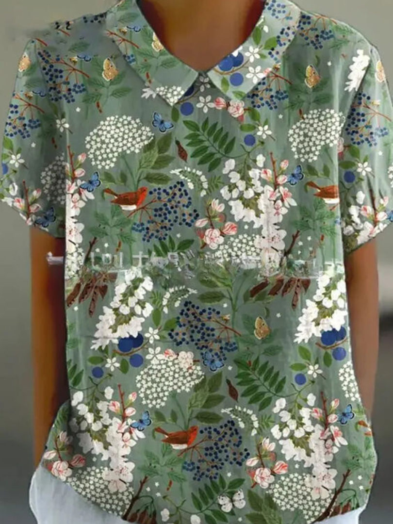 Chic Vintage Floral Blouse for Women - Casual Elegance 4