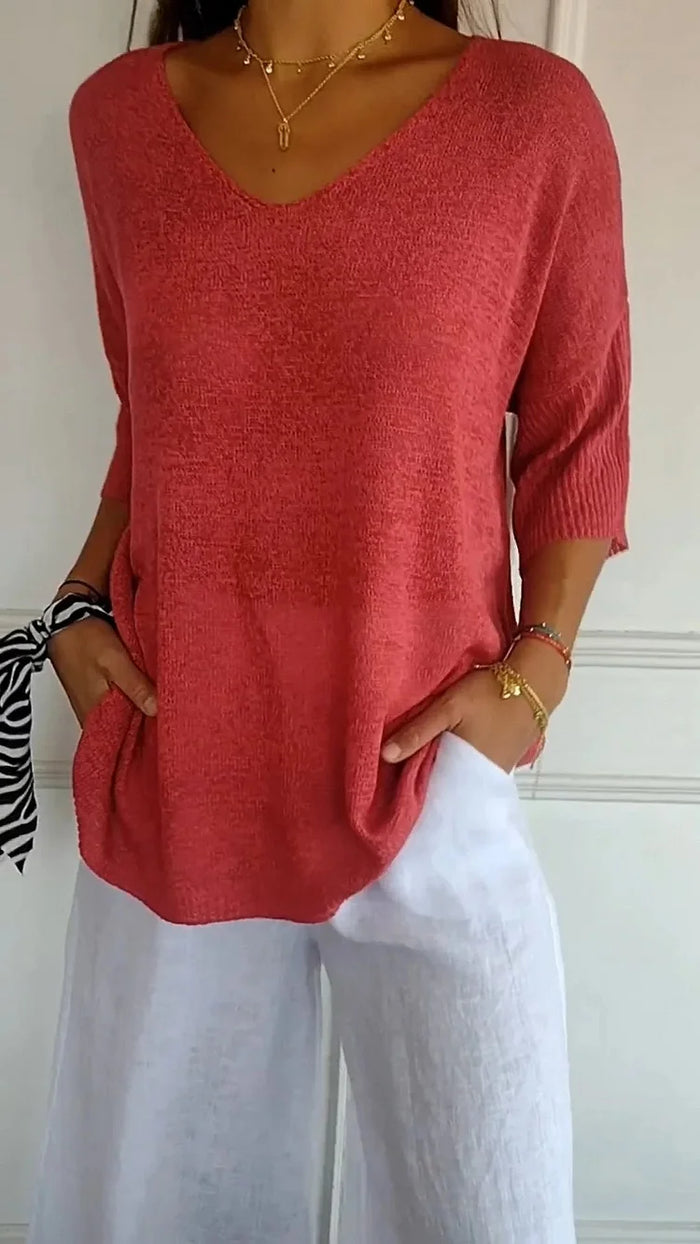 Chic Women's V-Neck Knitting Top - Stylish Going Out Top 0