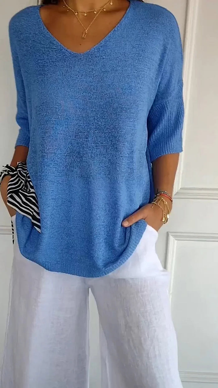 Chic Women's V-Neck Knitting Top - Stylish Going Out Top 1