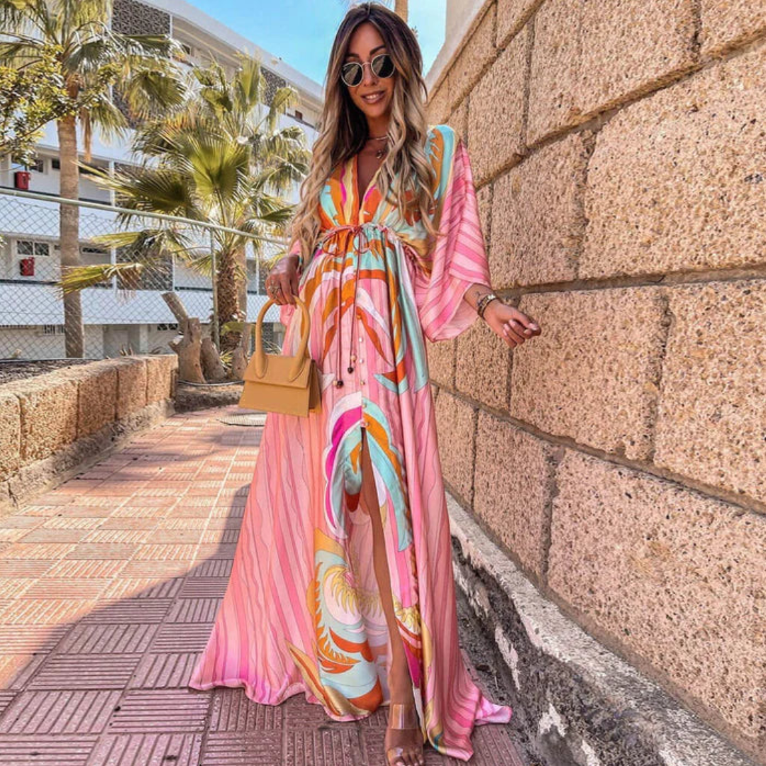 Colorful V-Neck Maxi Dress for Women - Chic Summer Style 0