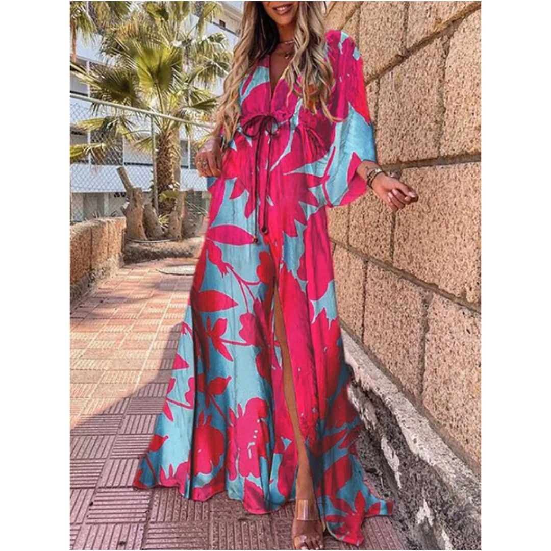 Colorful V-Neck Maxi Dress for Women - Chic Summer Style 2