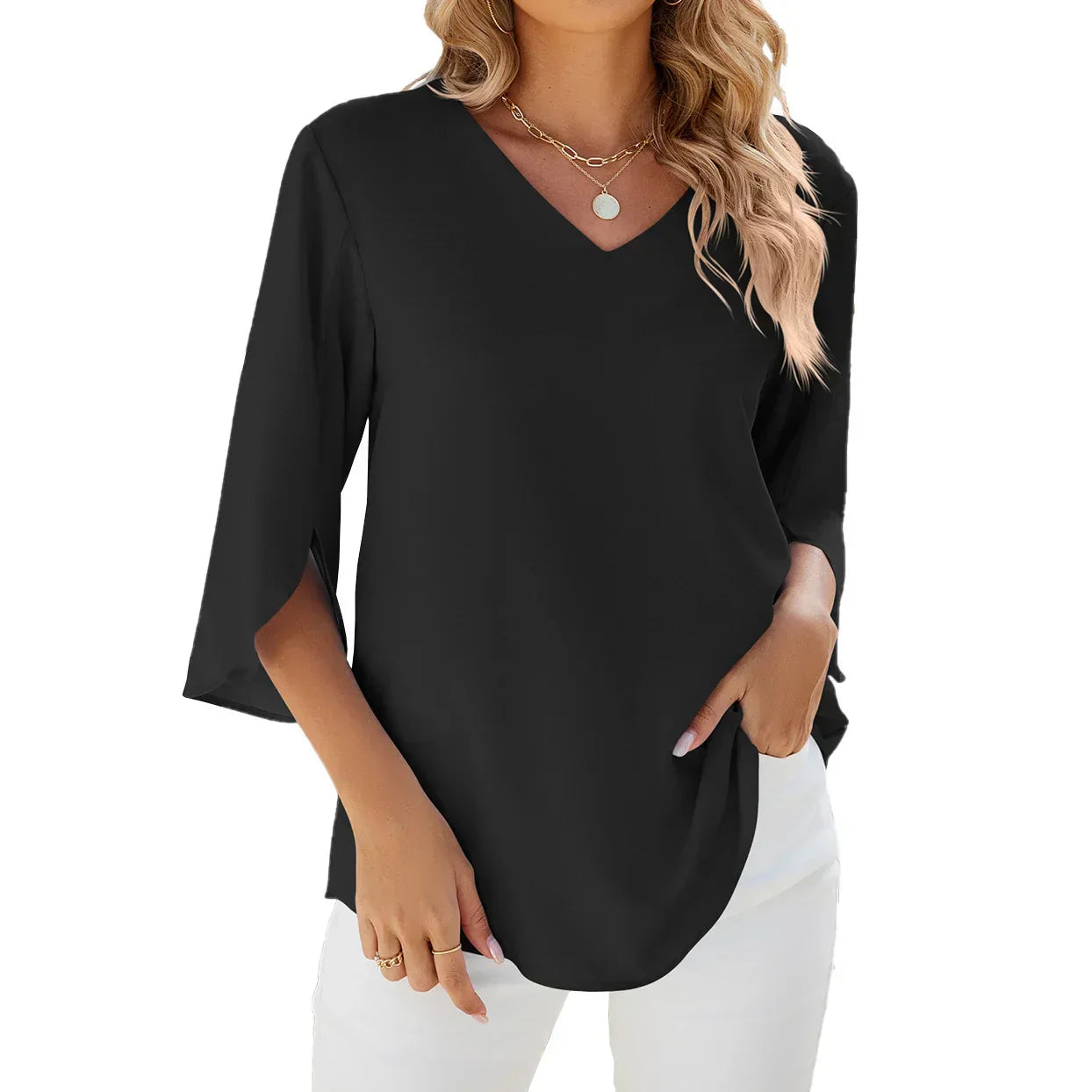 Elegant 3/4 Sleeve V-Neck Women's Blouse - Summer Tops 3