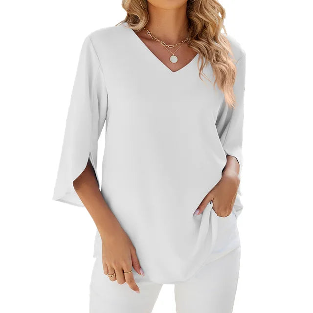 Elegant 3/4 Sleeve V-Neck Women's Blouse - Summer Tops 4