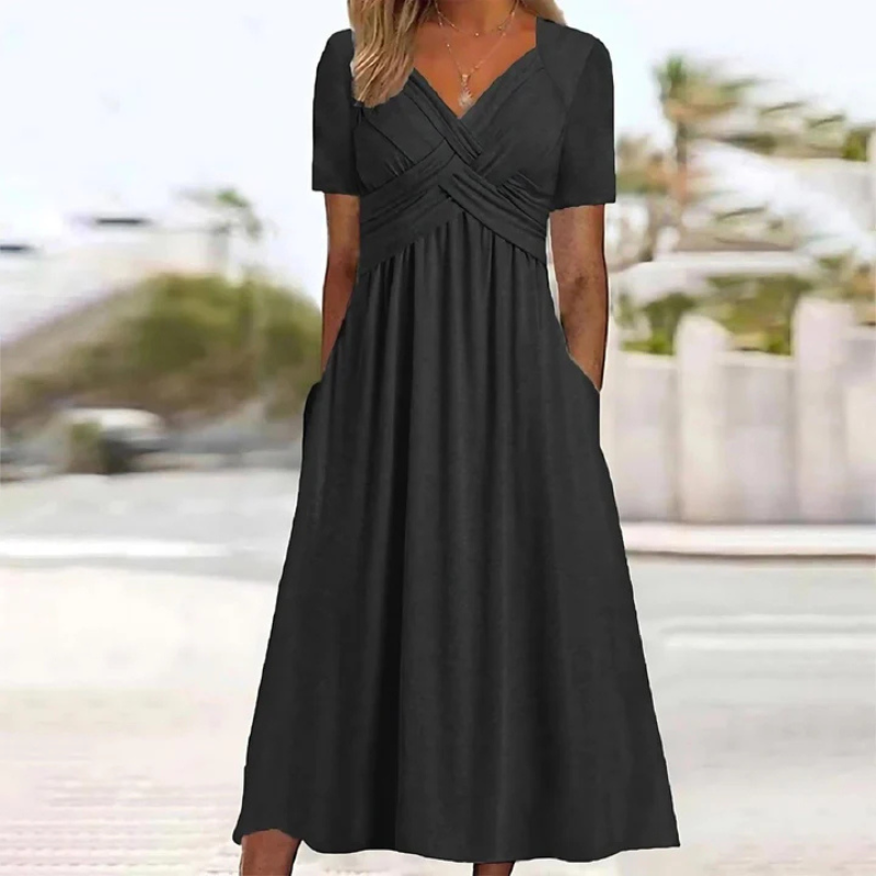 Elegant A-Line Midi Dress for Women - V-Neck Summer Style 5