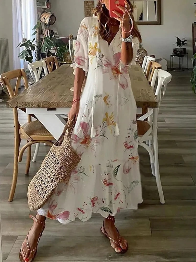 Elegant Boho Midi Dress for Women - Summer Dresses with Half-Length Sleeves 0