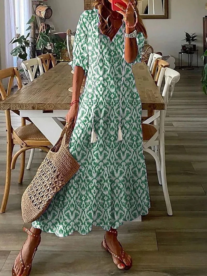 Elegant Boho Midi Dress for Women - Summer Dresses with Half-Length Sleeves 1