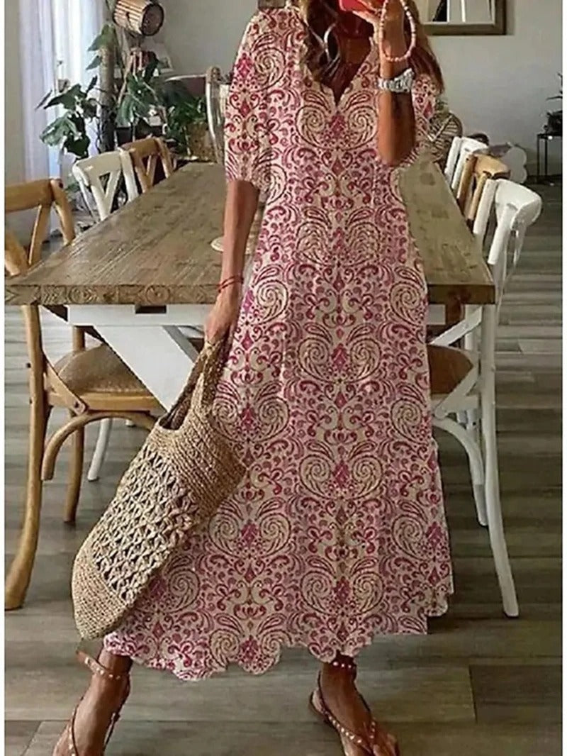 Elegant Boho Midi Dress for Women - Summer Dresses with Half-Length Sleeves 4