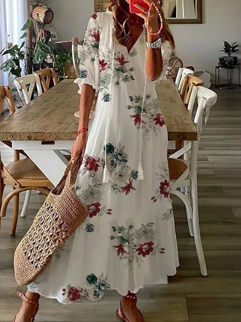 Elegant Boho Midi Dress for Women - Summer Dresses with Half-Length Sleeves 6