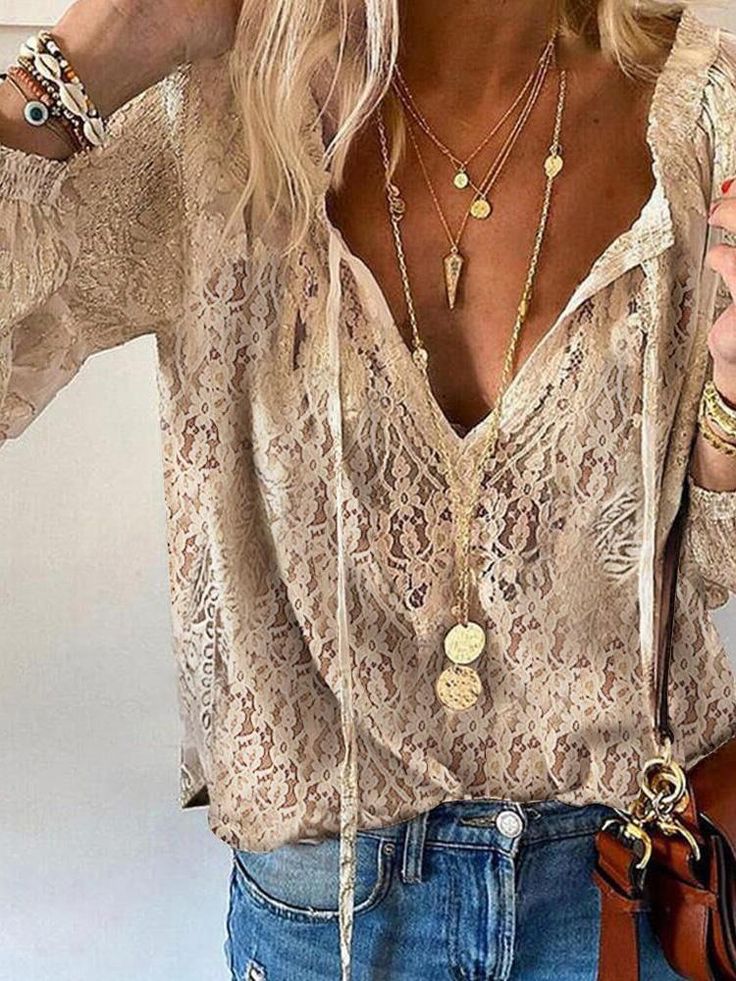 Elegant Boho Women's Blouse with Slit Neckline - Summer Top 0