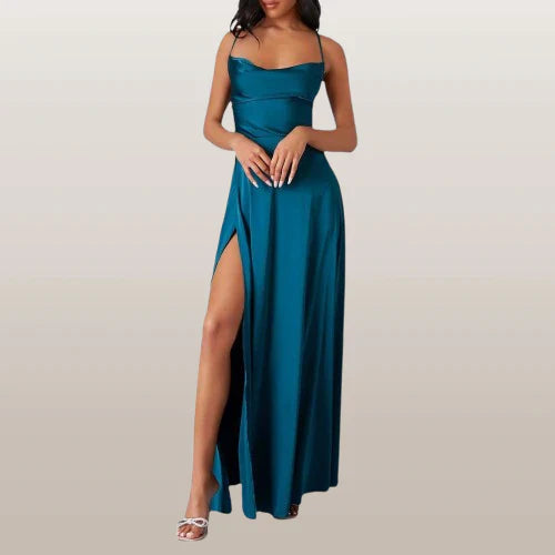 Elegant Maxi Dress with High Slit & Waterfall Neckline 3