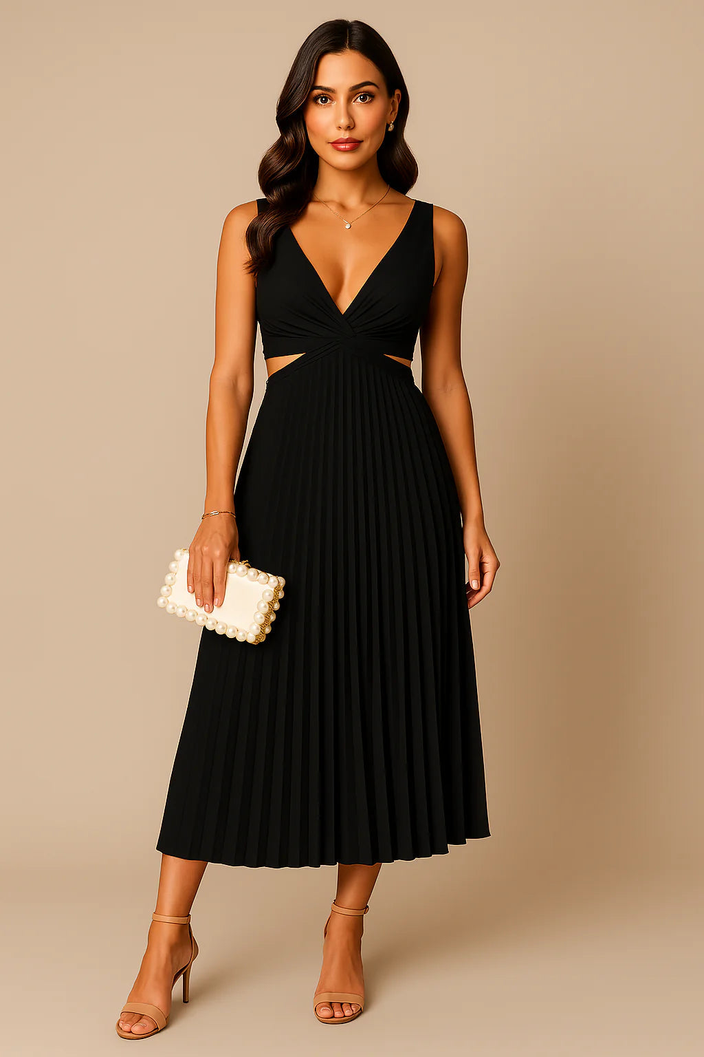 Elegant Midi Pleated Evening Dress - Formal Wedding Guest Gown 4
