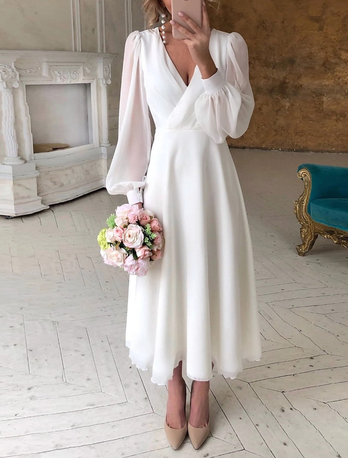 Elegant Midi Wedding Dress for Stylish Brides 0