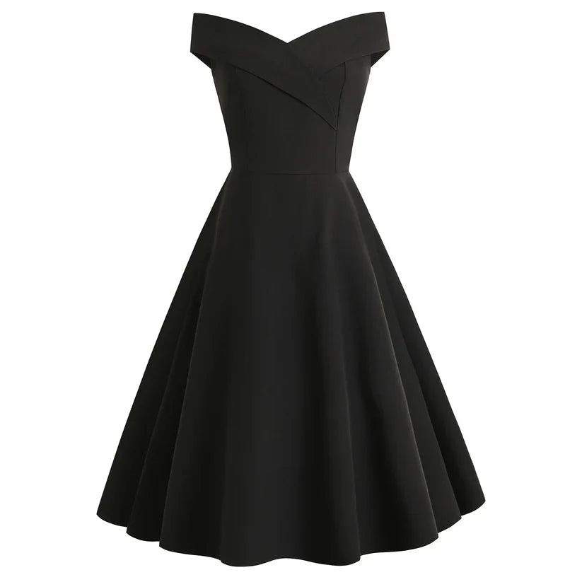 Elegant Off-Shoulder A-Line Midi Dress - Women's Cocktail Dress 0