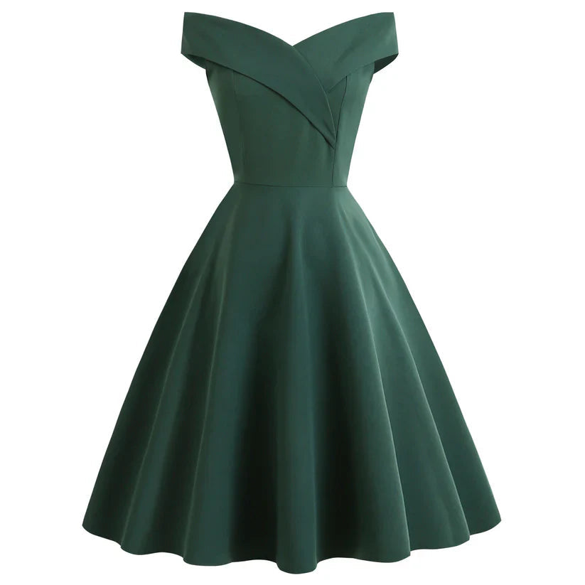 Elegant Off-Shoulder A-Line Midi Dress - Women's Cocktail Dress 1