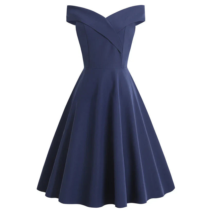 Elegant Off-Shoulder A-Line Midi Dress - Women's Cocktail Dress 2