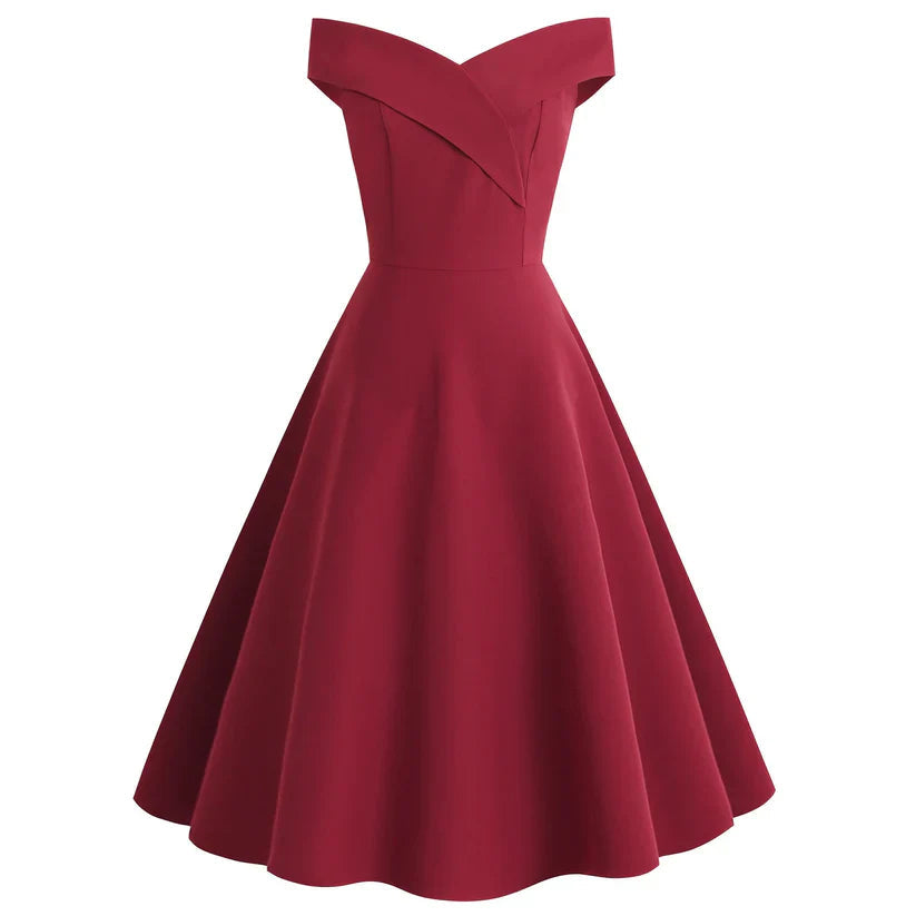 Elegant Off-Shoulder A-Line Midi Dress - Women's Cocktail Dress 3