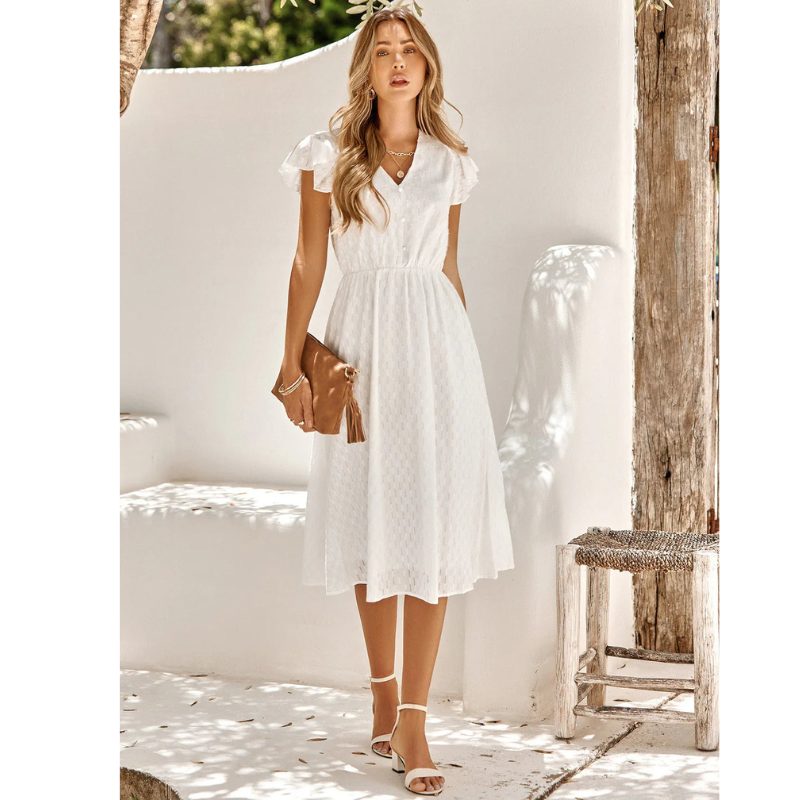 Elegant Ruffled Summer Midi Dress for Effortless Style 0