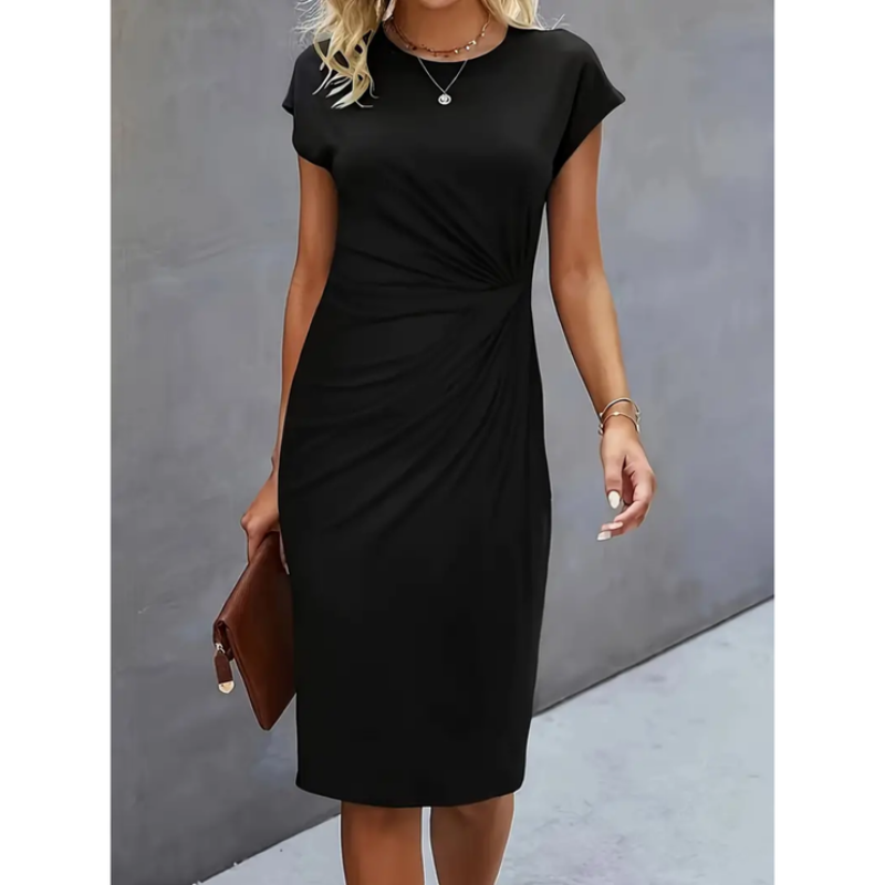 Elegant Short-Sleeved Midi Dress for Professional Women 0