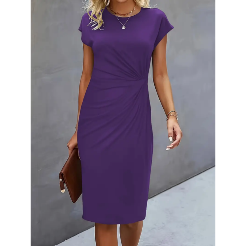Elegant Short-Sleeved Midi Dress for Professional Women 1