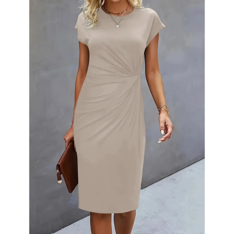 Elegant Short-Sleeved Midi Dress for Professional Women 3