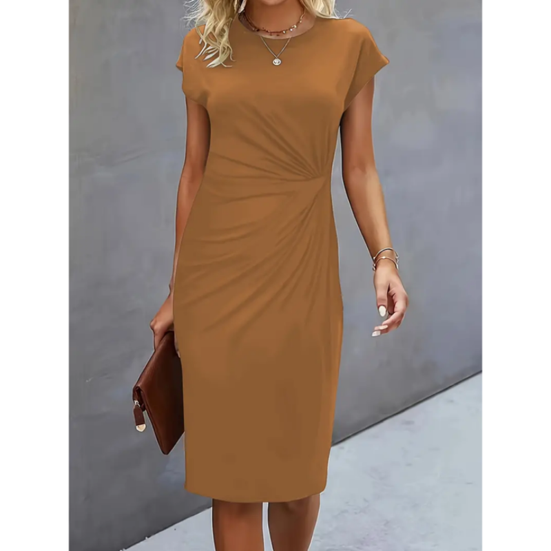 Elegant Short-Sleeved Midi Dress for Professional Women 4