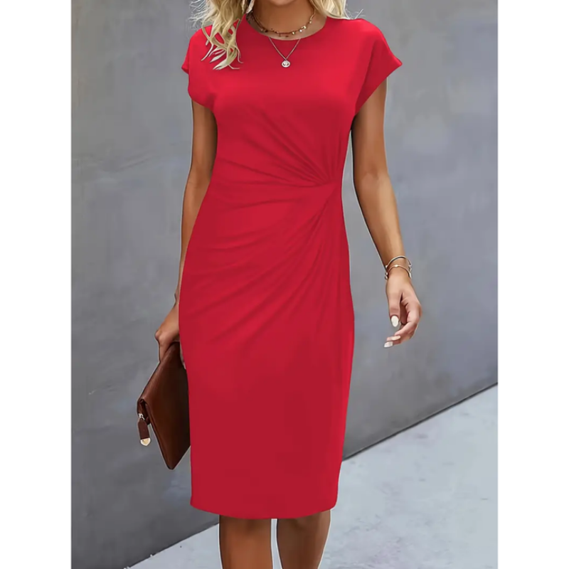 Elegant Short-Sleeved Midi Dress for Professional Women 6