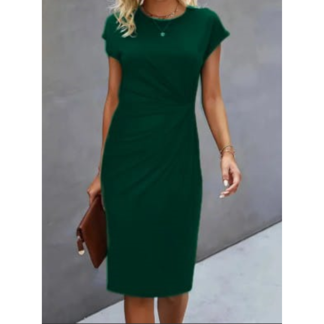 Elegant Short-Sleeved Midi Dress for Professional Women 7
