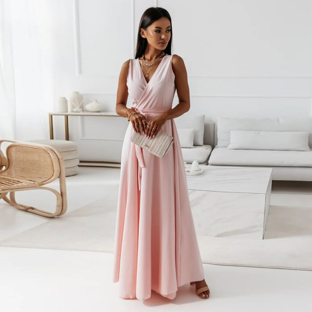 Elegant V-Neck Maxi Dress for Women - Flattering Wrap Design 0