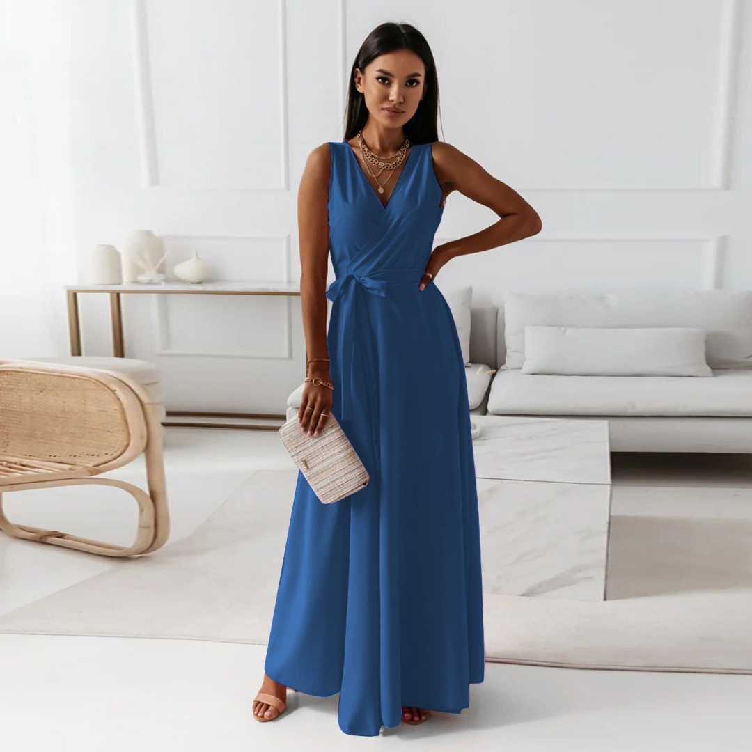 Elegant V-Neck Maxi Dress for Women - Flattering Wrap Design 1
