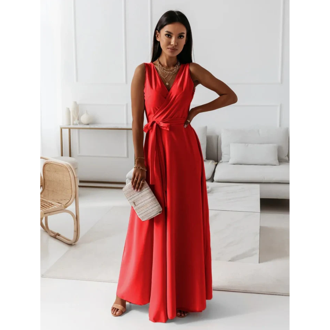Elegant V-Neck Maxi Dress for Women - Flattering Wrap Design 3