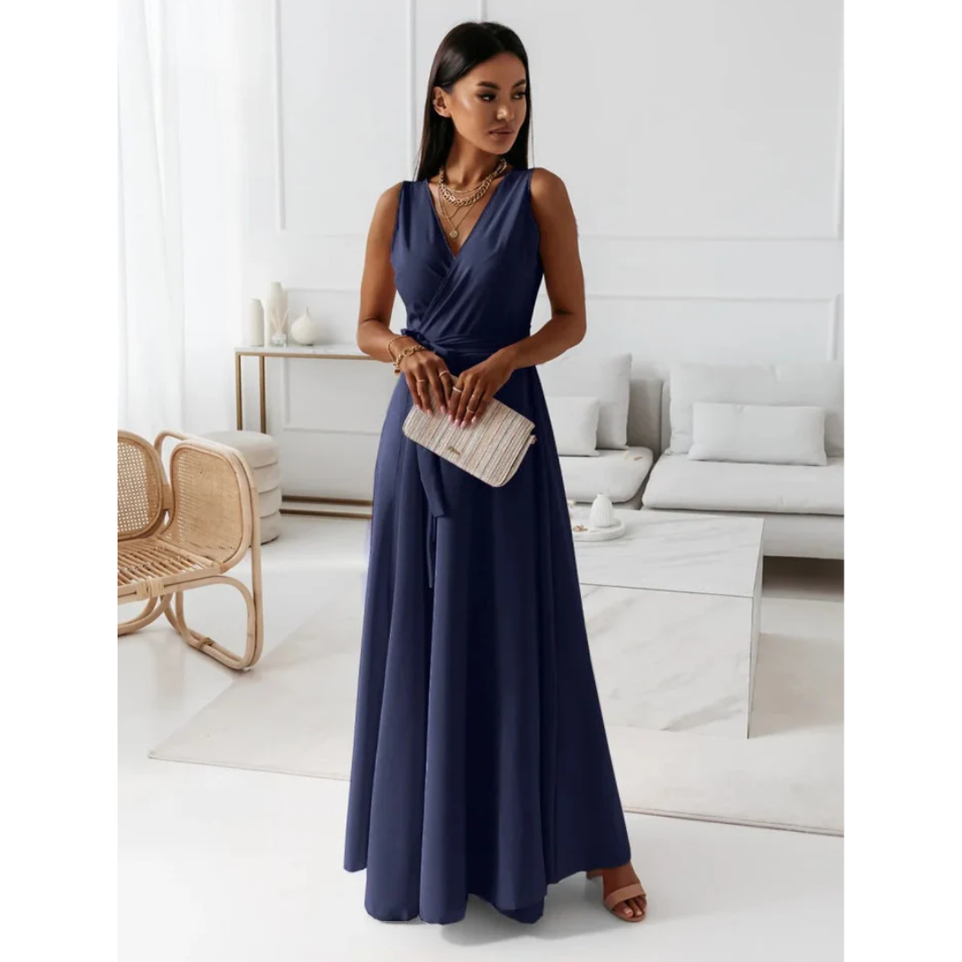 Elegant V-Neck Maxi Dress for Women - Flattering Wrap Design 5