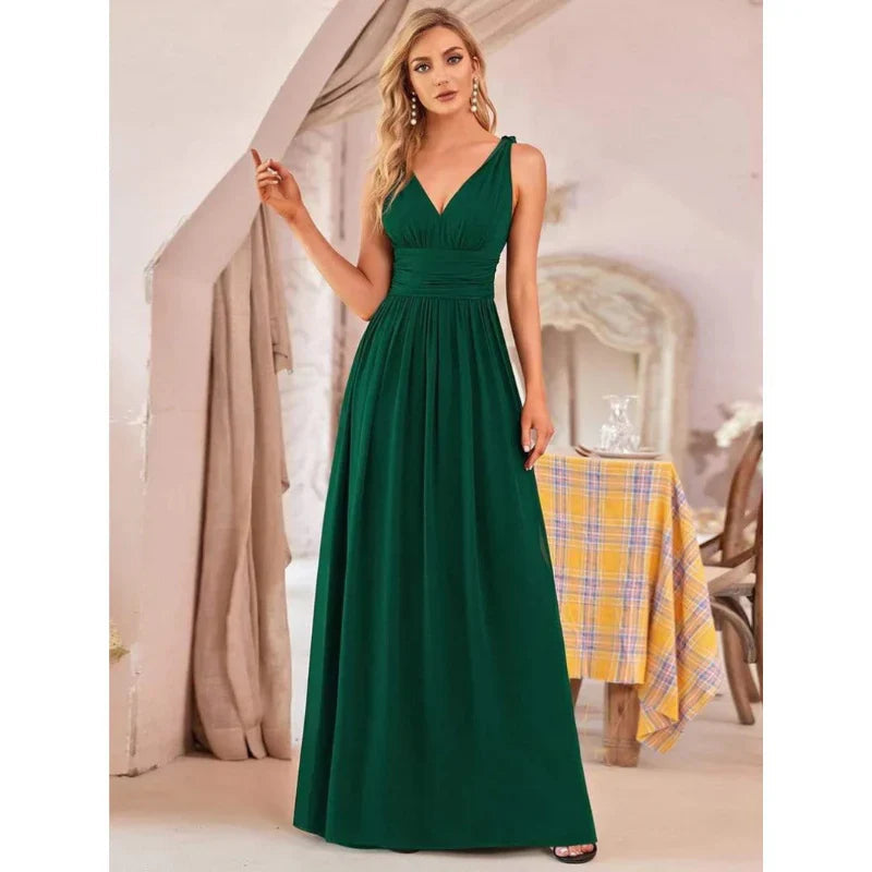 Elegant V-Neck Maxi Dress for Women - Perfect Summer & Formal Wear 1