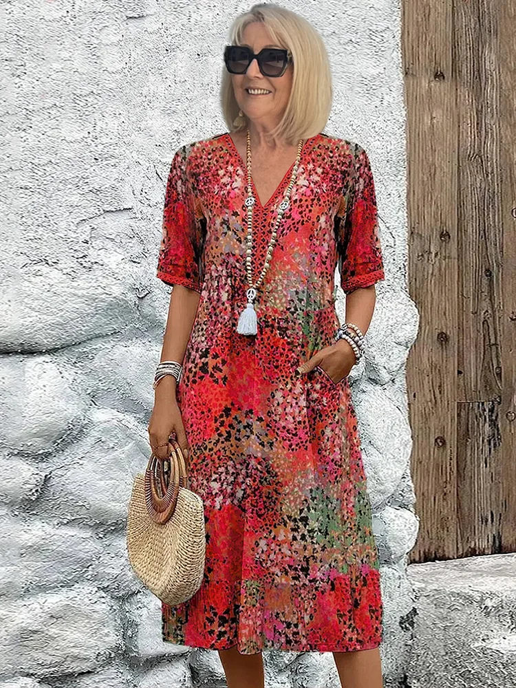 Elegant V-Neck Midi Women's Dress - Summer Style Essential 0