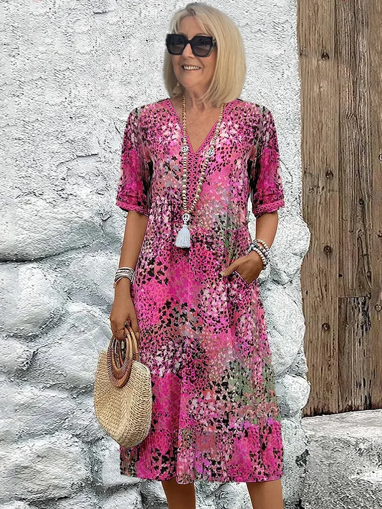 Elegant V-Neck Midi Women's Dress - Summer Style Essential 2
