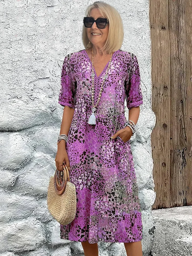 Elegant V-Neck Midi Women's Dress - Summer Style Essential 3