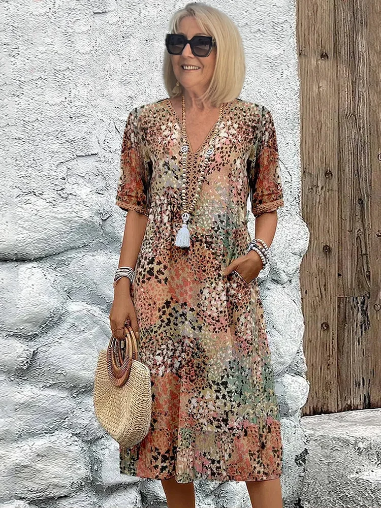 Elegant V-Neck Midi Women's Dress - Summer Style Essential 4
