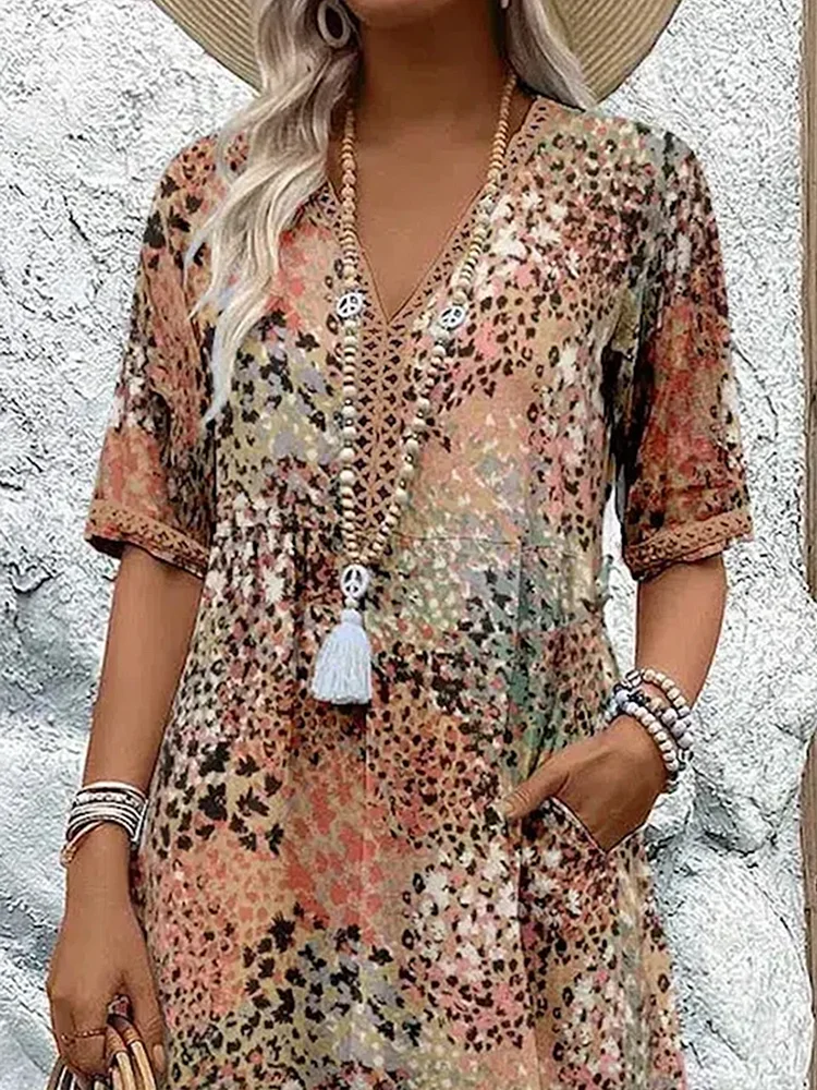 Elegant V-Neck Midi Women's Dress - Summer Style Essential 5