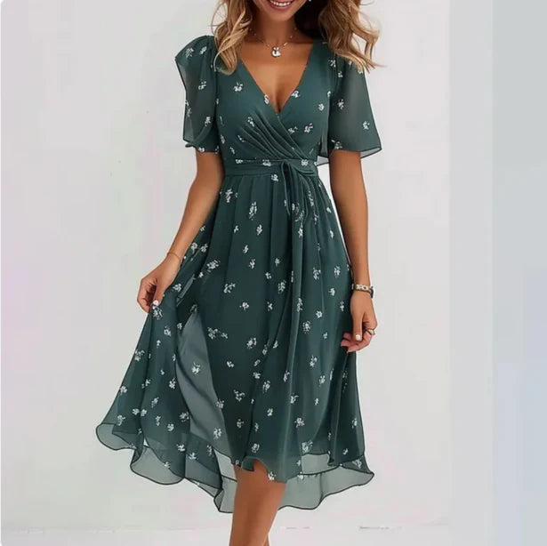 Elegant V-Neck Midi Wrap Dress for Women 0