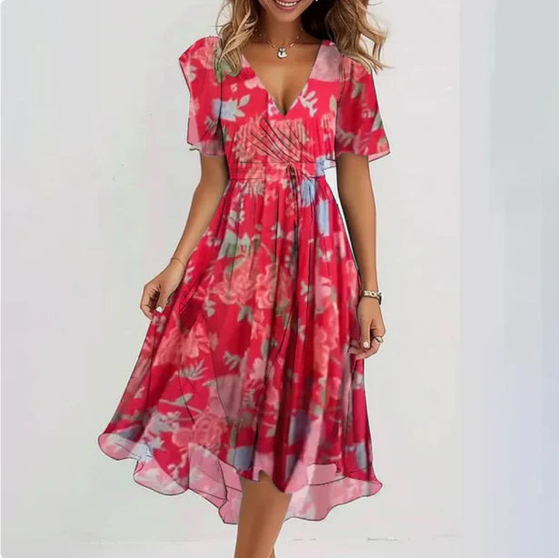 Elegant V-Neck Midi Wrap Dress for Women 1