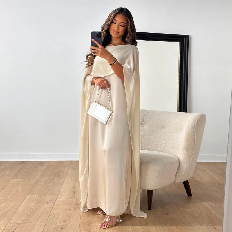 Elegant White Maxi Dress with Cape Sleeves for Women 0