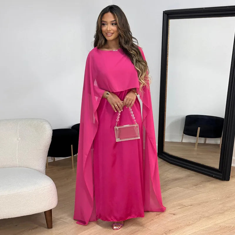 Elegant White Maxi Dress with Cape Sleeves for Women 1