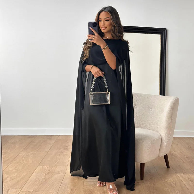 Elegant White Maxi Dress with Cape Sleeves for Women 2