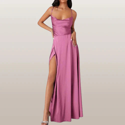 Elegant White Maxi Dress with High Slit and Spaghetti Straps 1